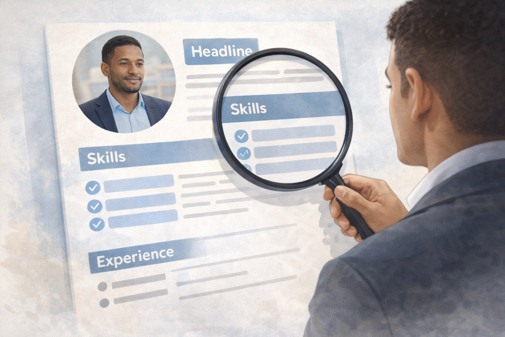 Career positioning for job seekers illustration of recruiter scanning a profile