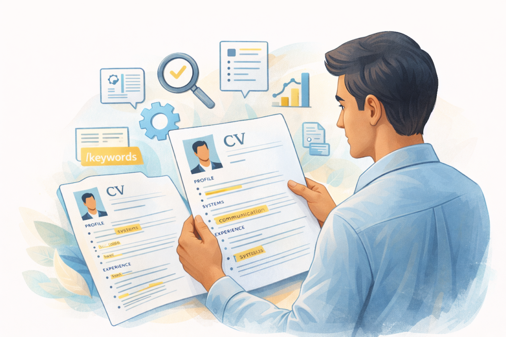 Recruiter reviewing a tailored CV with clear structure and relevant experience